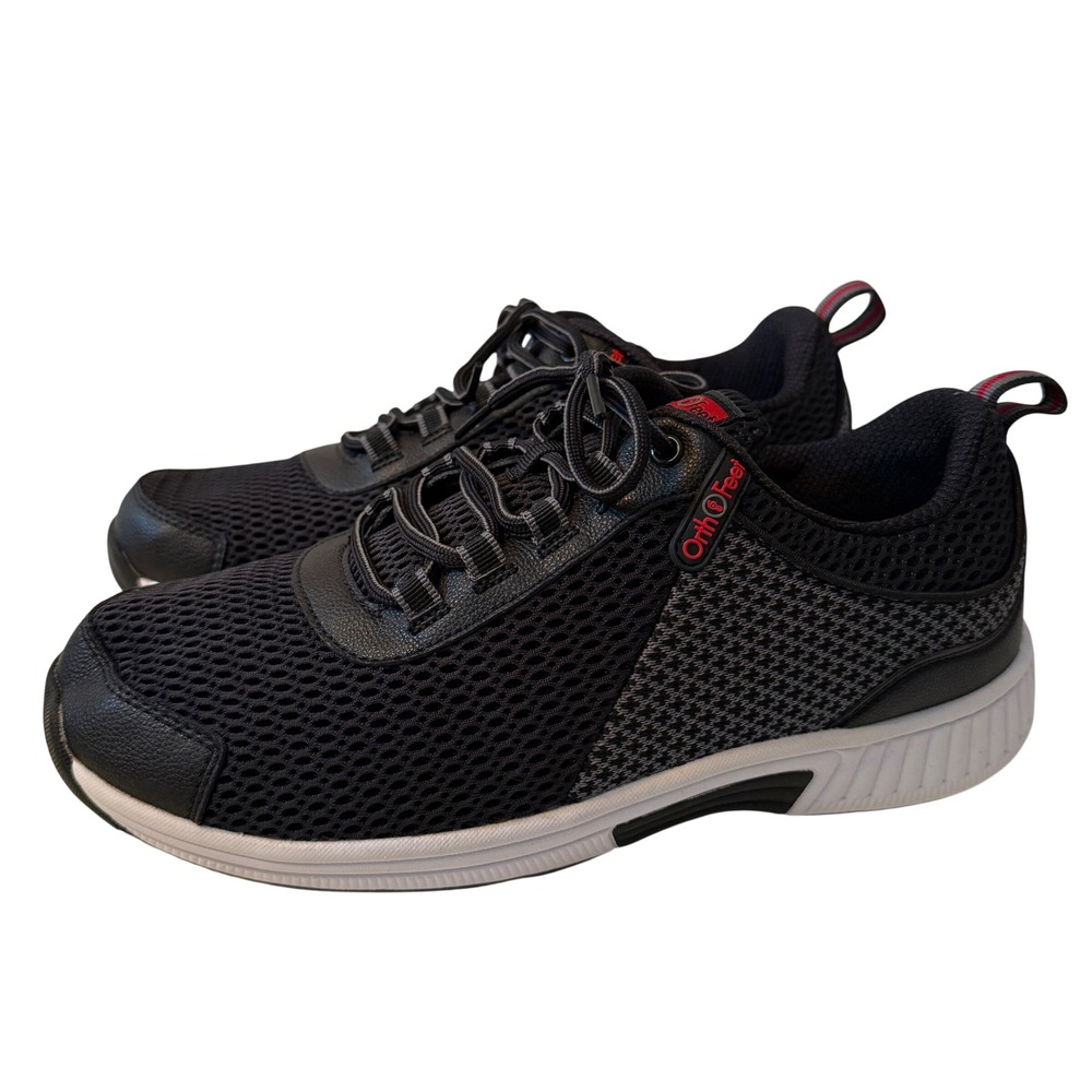 Orthofeet 617 Sprint Mens Walking Shoes Black Grey Mesh 10.5 6E XX-Wide